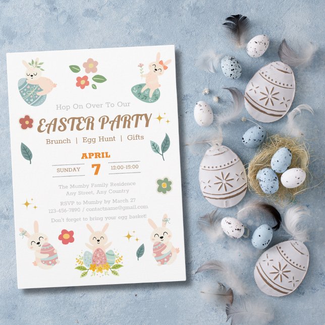 Invitations de Pâques personnalisées pour des vaca (Party Time for Easter, with customizable invitation card)