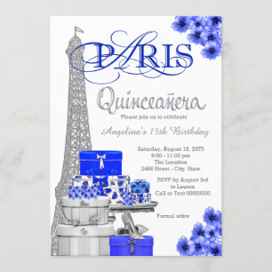 Invitations de Paris Quinceanera d'argent de bleu