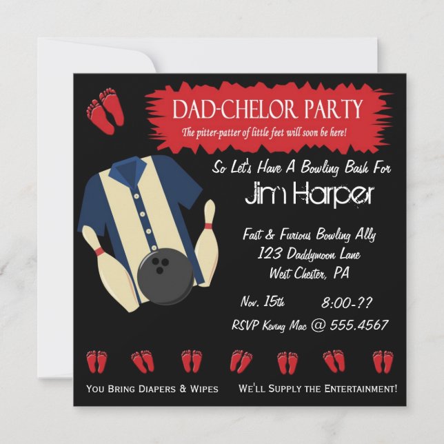Invitations de partie de bowling de Papa-chelor (Devant)