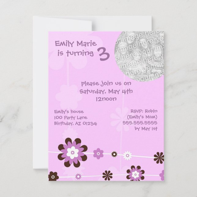 Invitations de partie de Brithday de la demoiselle (Devant)