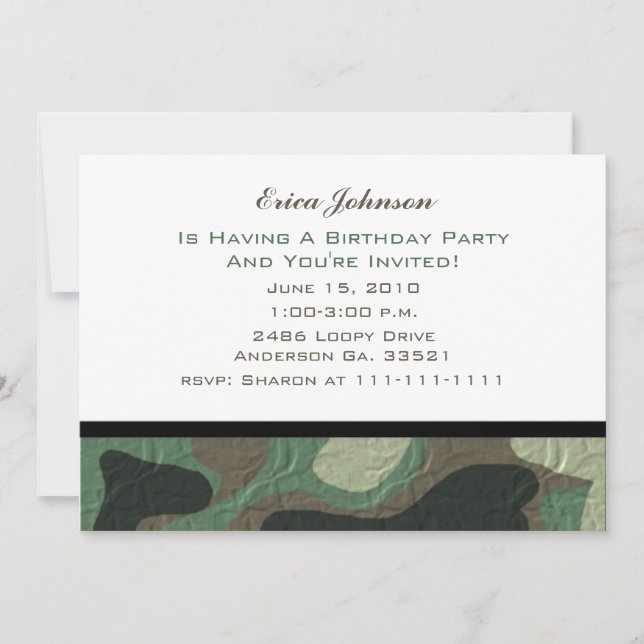 Invitations de partie de camouflage (Devant)