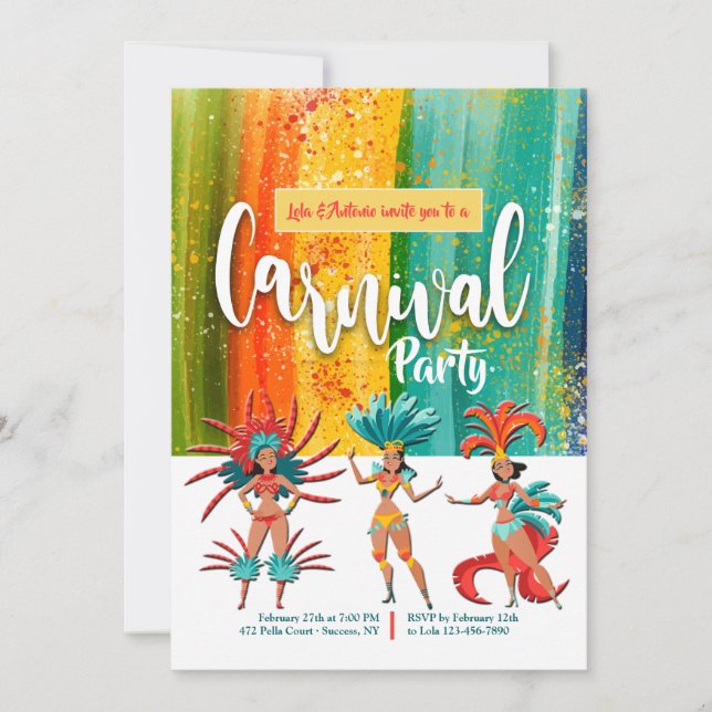Invitations de partie de carnaval (Devant)