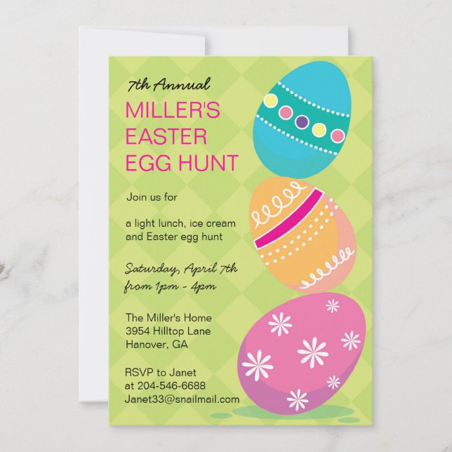 Invitations de partie de chasse à oeuf de pâques (Devant)