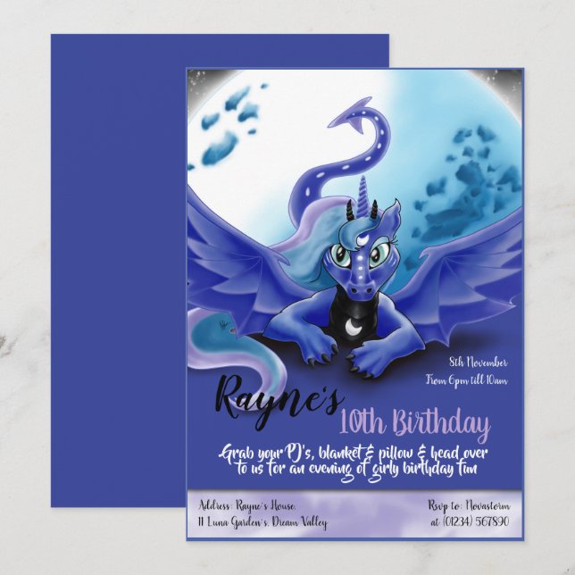 Invitations de partie de dragon de Luna (Devant / Derrière)