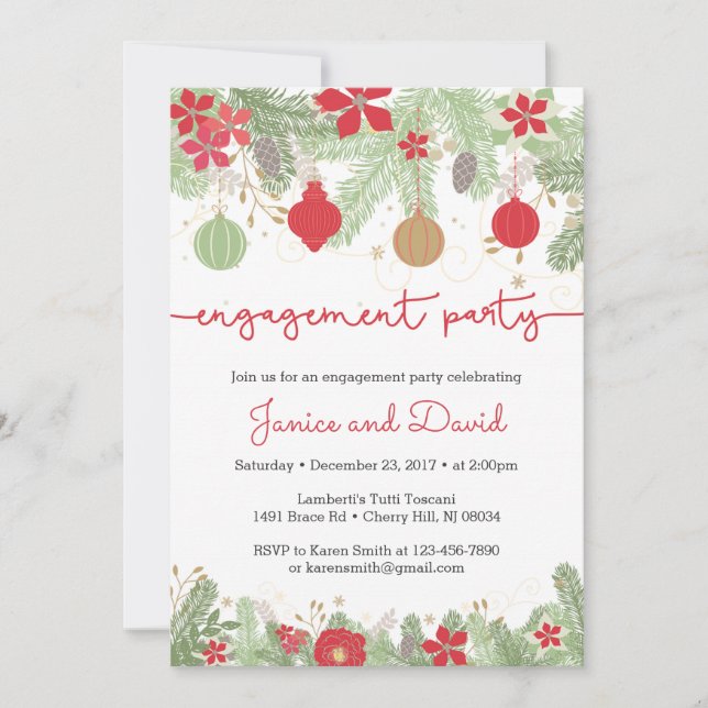 Invitations de partie de fiançailles de Noël (Devant)