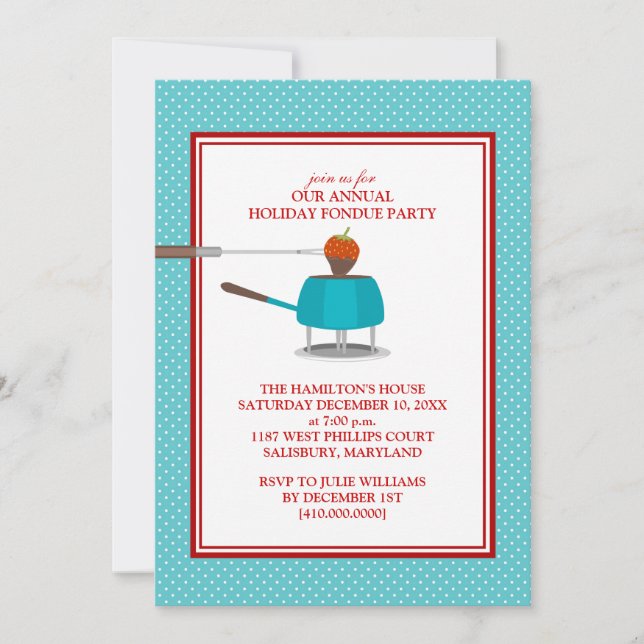 Invitations de partie de fondue de vacances (Devant)