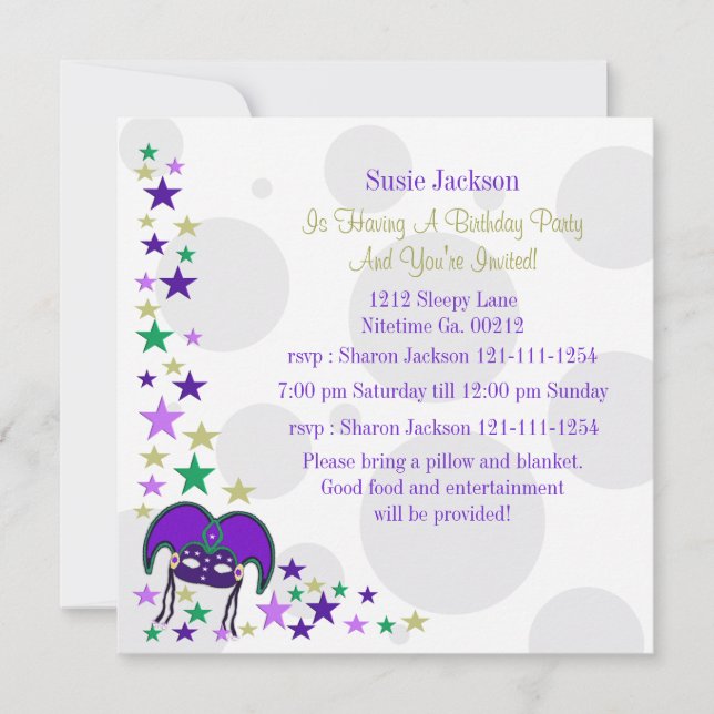 Invitations de partie de Mardi Gra (Devant)