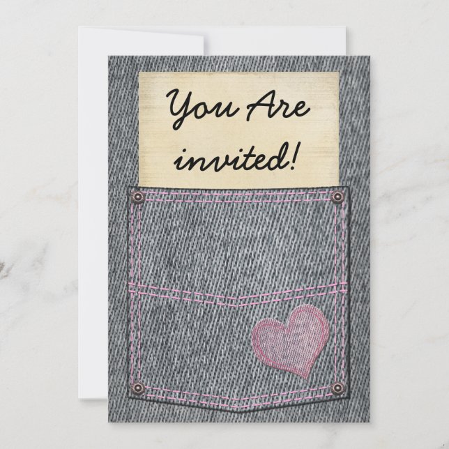 Invitations de partie de poche de jeans de filles (Devant)