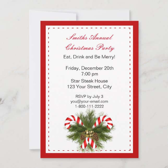 Invitations de partie de sucre de canne de Noël (Devant)