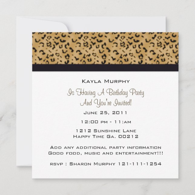 Invitations de partie d'empreinte de léopard (Devant)