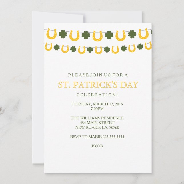 Invitations de partie du jour de St Patrick (Devant)