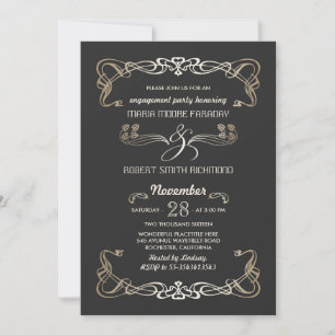 Invitations de parties d'engagement Art Déco Gold