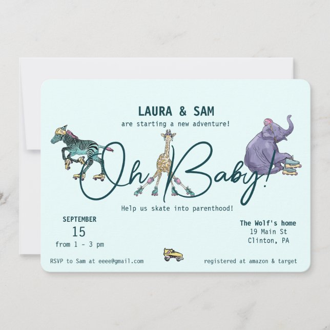 Invitations de patinage pour le baby shower (Devant)