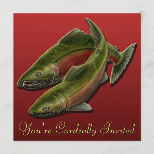 Invitations de pêche Art Saumon personnalisé RSVP