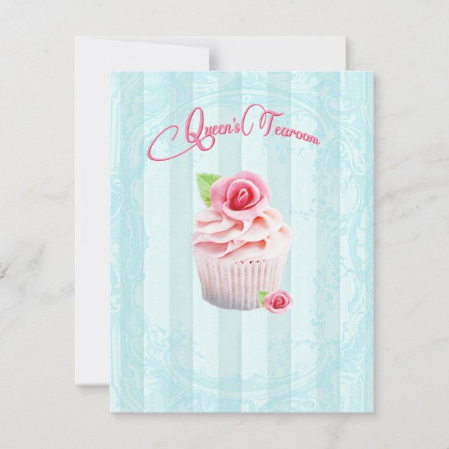 Invitations de petits gâteaux de rose de thé (Devant)