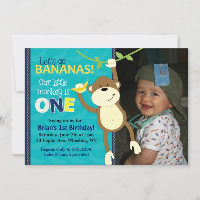 Invitations de photo d'anniversaire de bananes de (Devant)