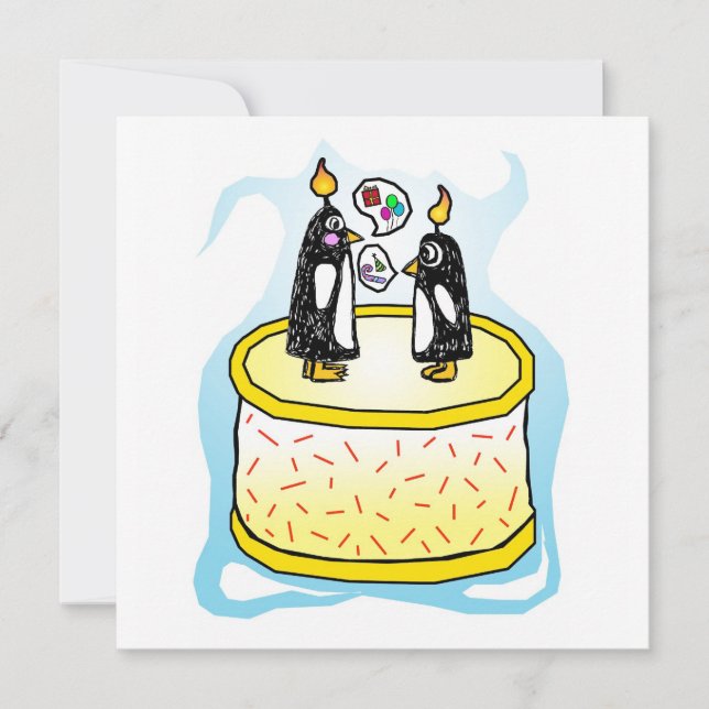 Invitations de pingouins de gâteau d'anniversaire (Devant)