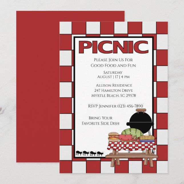 Invitations de pique-nique (Devant / Derrière)