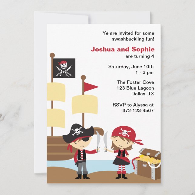 Invitations de pirates de garçons et de filles (Devant)