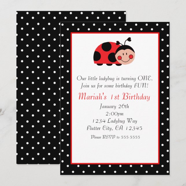 Invitations de Polka Dot Ladybug Red & Black Party (Devant / Derrière)