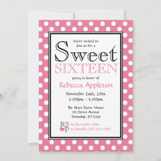 Invitations de Polka Dot Rose et Sweet sixteen bla