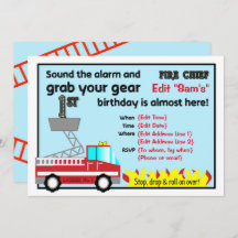 Invitations de pompiers pour 1er anniversaire Pomp