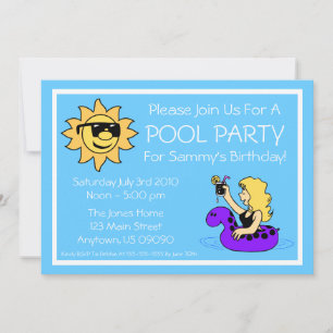 Invitations de Pool Party (Female Purple Innertube