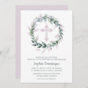 Invitations de première communion Wreath Pink