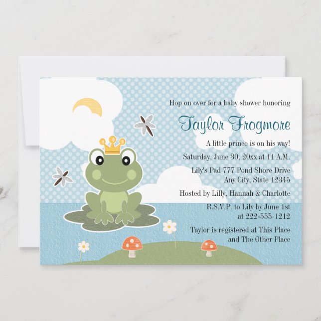 Invitations de prince baby shower de grenouille (Devant)