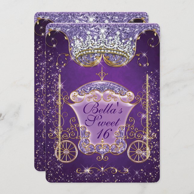 Invitations de princesse Carriage Jewel Party (Devant / Derrière)