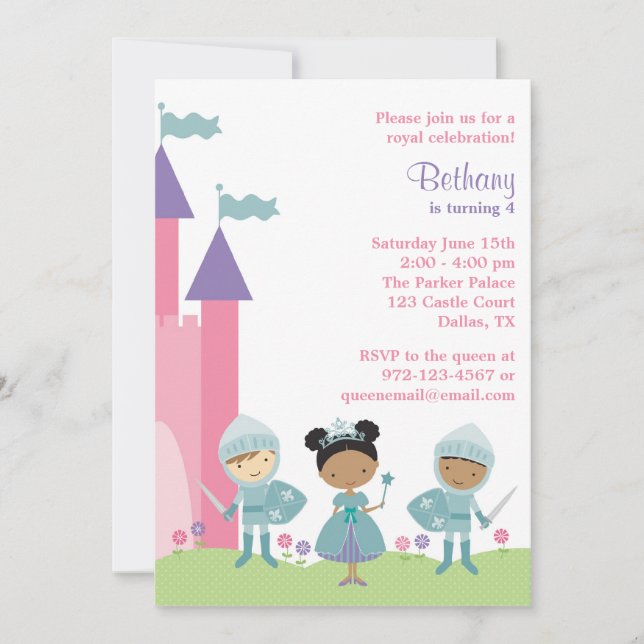 Invitations de princesse et de chevaliers afro-amé (Devant)