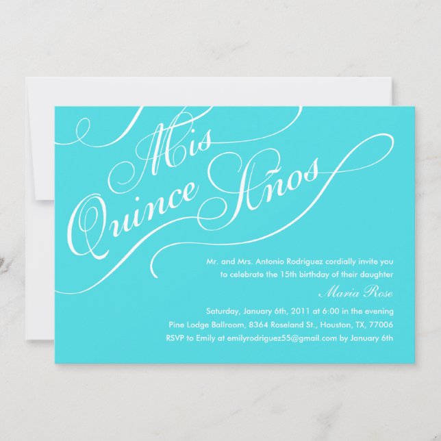Invitations de Quinceanera à l'élégance bleu turqu (Devant)