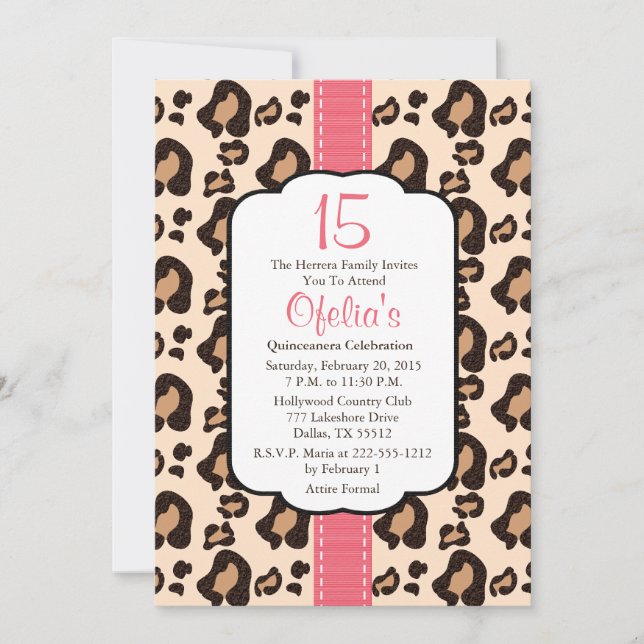 Invitations de Quinceanera Empreinte de léopard ro (Devant)