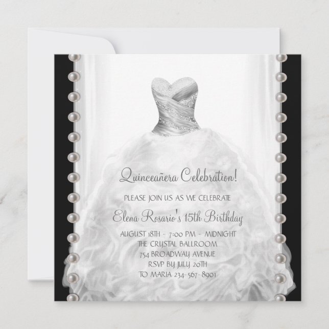 Invitations de Quinceanera noir et blanc (Devant)