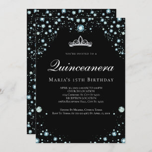 Invitations de Quinceanera noir et diamant