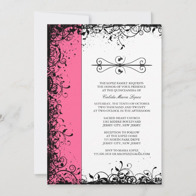 Invitations de Quinceanera rose (Devant)