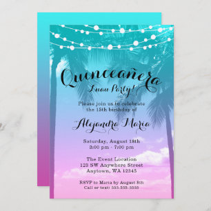 Invitations de Quinceanera rose Turquoise Luau