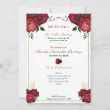 Invitations de Quinceañera rouge, blanc et or