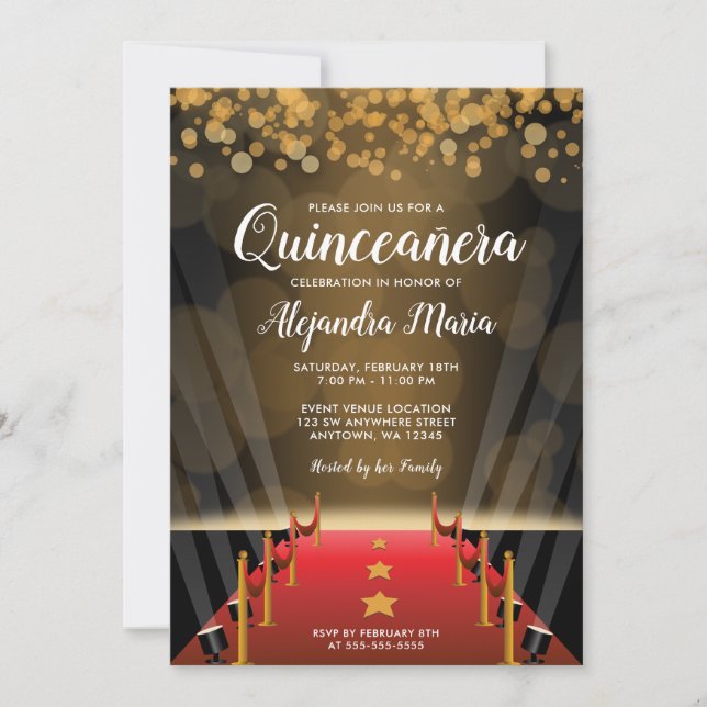 Invitations de Quinceanera, tapis rouge Hollywood (Devant)