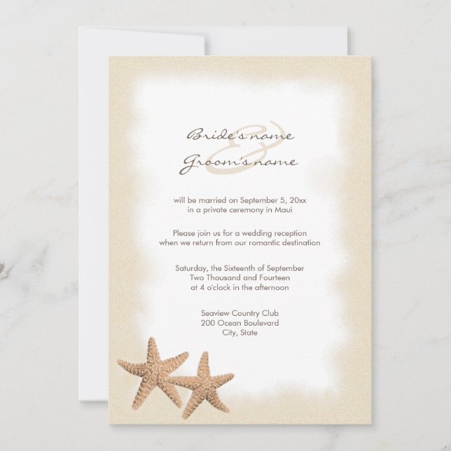 Invitations de réception de mariage de plage (Devant)