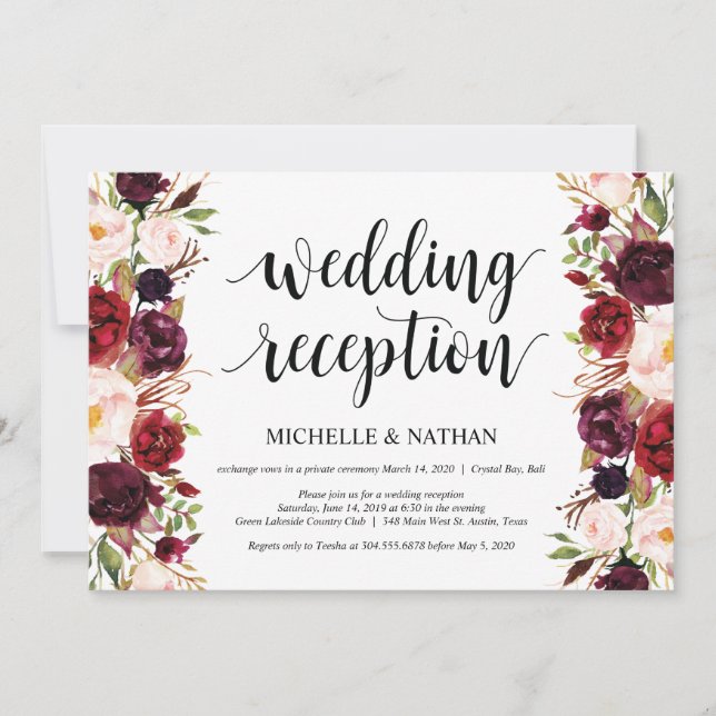 Invitations de réception Rustique Bourgogne Floral (Devant)