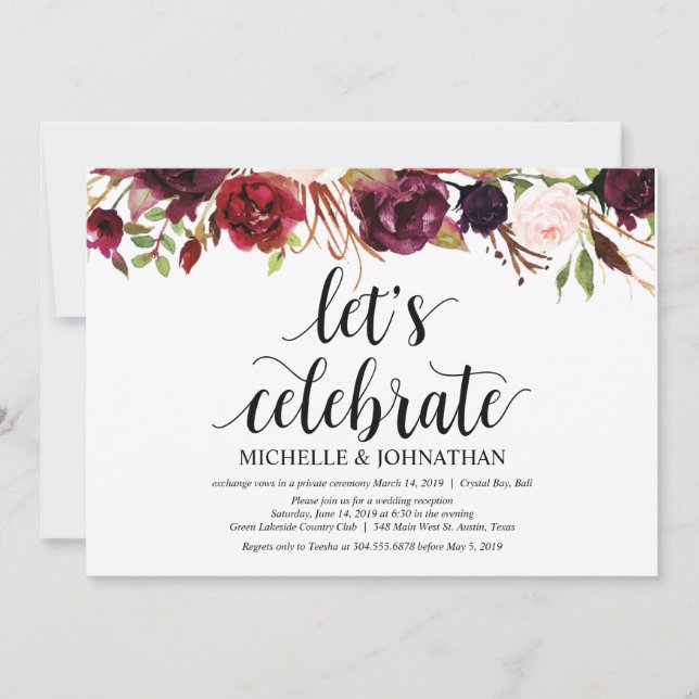 Invitations de réception Rustique Bourgogne Floral (Devant)