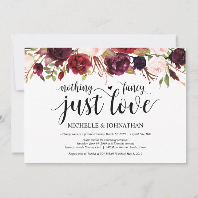 Invitations de réception Rustique Bourgogne Floral (Devant)