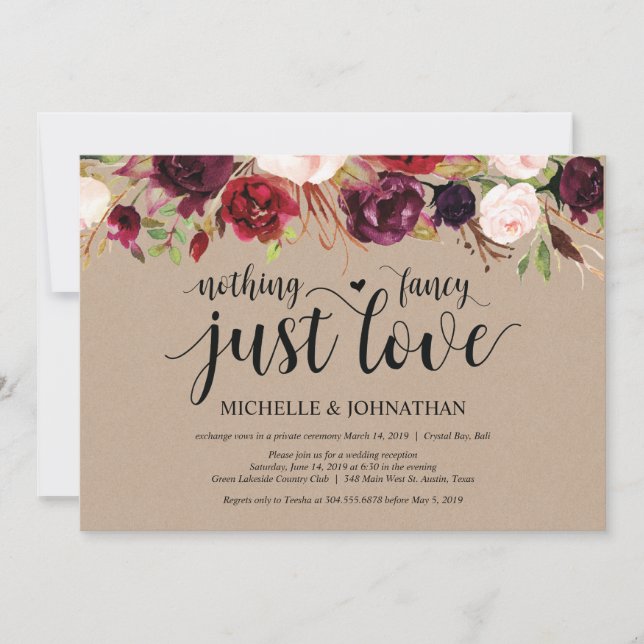 Invitations de réception Rustique Bourgogne Floral (Devant)
