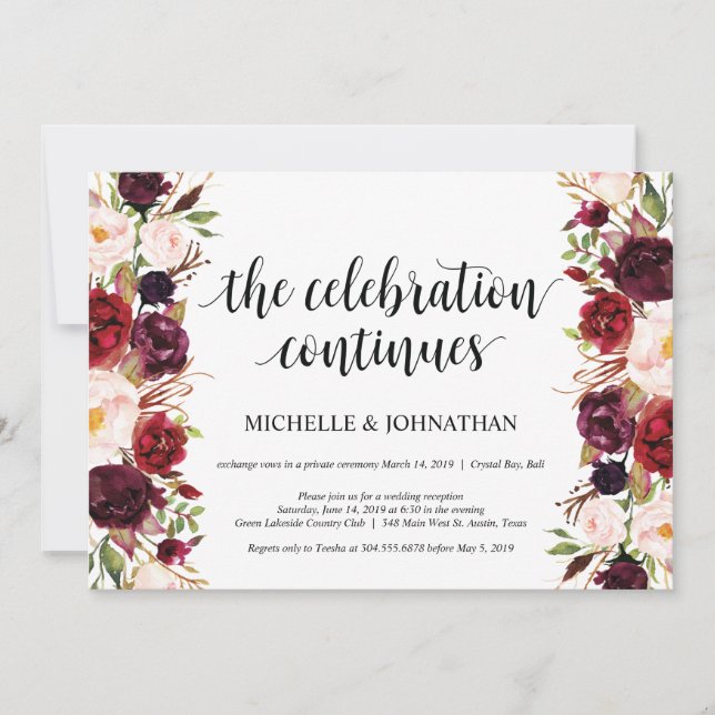 Invitations de réception Rustique Bourgogne Floral (Devant)