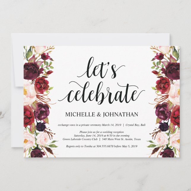Invitations de réception Rustique Bourgogne Floral (Devant)