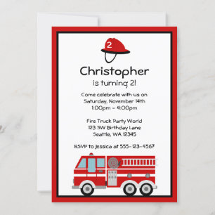Invitations de Red Fire Engine et de Casquette Bir