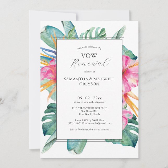 Invitations de renouvellement Vow Fleurs tropicale (Devant)