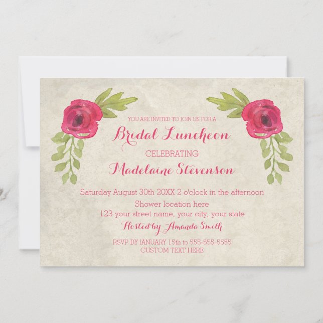 Invitations de repas nuptiaux Rose Watercolor (Dos)