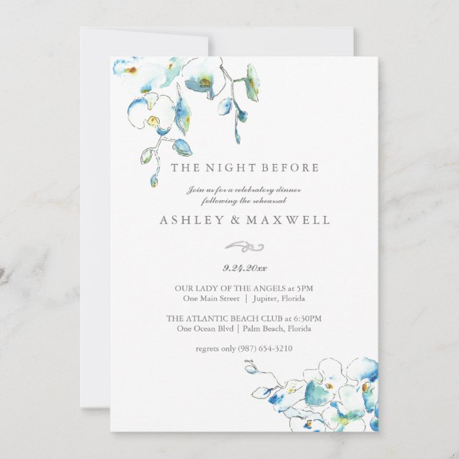 Invitations de répétition Aquarelle Bleu Fleurs (Devant)